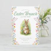 Invitation Floral Pastel Watercolor Bunny Easter Brunch (Debout devant)