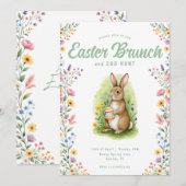 Invitation Floral Pastel Watercolor Bunny Easter Brunch (Devant / Derrière)