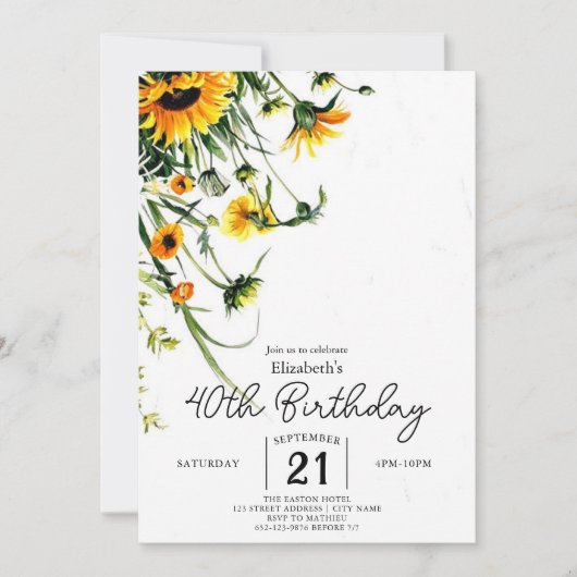 Invitation Floral Pastels Fleurs sauvages 40e anniversaire (Devant)