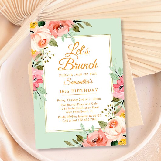 Invitation Floral Pastels rose Brunch N'importe quelle fête