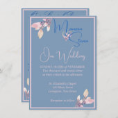 Invitation Floral Pays Bleu et Mariage rose (Devant / Derrière)