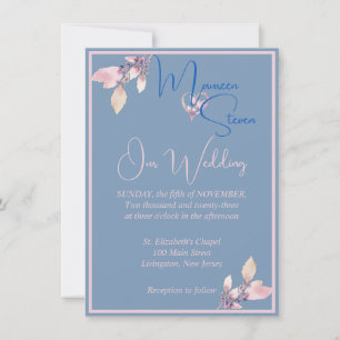 Invitation Floral Pays Bleu et Mariage rose