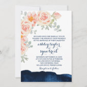 Invitation Floral Peach Pink & Navy Aquarelle Mariage officie (Devant)