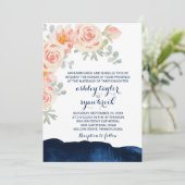 Invitation Floral Peach Pink & Navy Aquarelle Mariage officie (Debout devant)