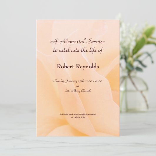 Invitation Floral Peach Rose Memorial Service (Debout devant)