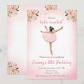 Invitation Floral Peau foncée Ballerina Anniversaire (Devant / Derrière)