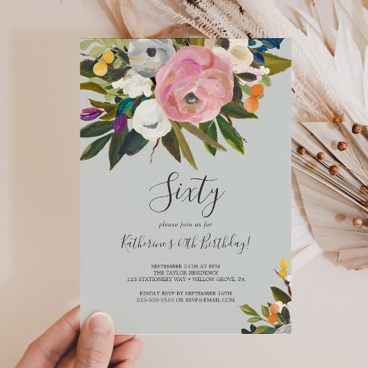 Invitation Floral peint 60e anniversaire