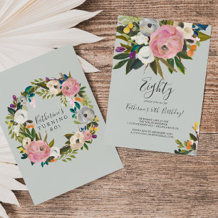 Invitation Floral peint 80e anniversaire