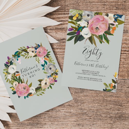 Invitation Floral peint 80e anniversaire
