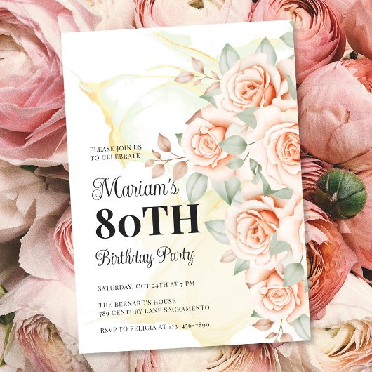 Invitation Floral Peint 80ème anniversaire fête