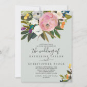 Invitation Floral peint | Monogramme Le Mariage de (Devant)