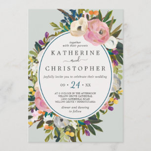 Invitation Floral Peint Tout en un Mariage