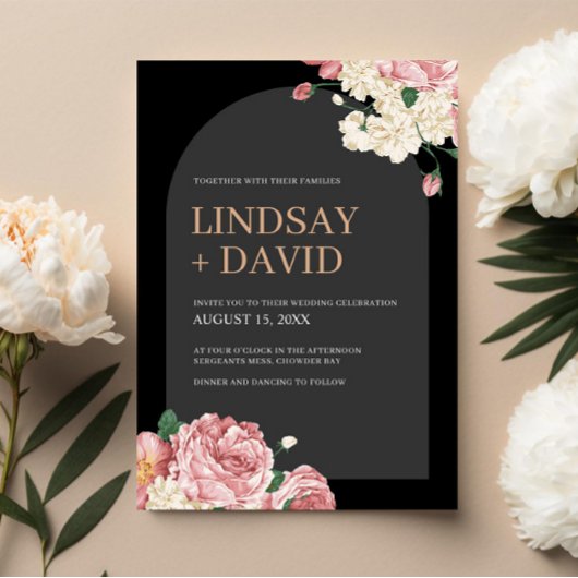 Invitation Floral Peonies et Mariage Rose