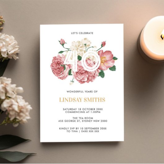 Invitation Floral Peonies et Roses 40e anniversaire invitatio