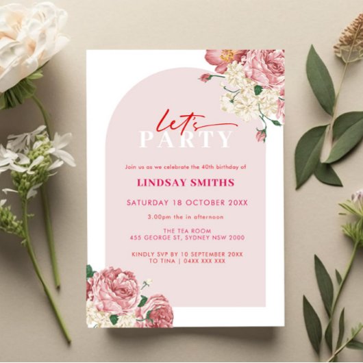 Invitation Floral Peonies et Roses 40e anniversaire invitatio