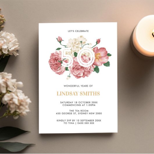 Invitation Floral Peonies et Roses 50e anniversaire invitatio