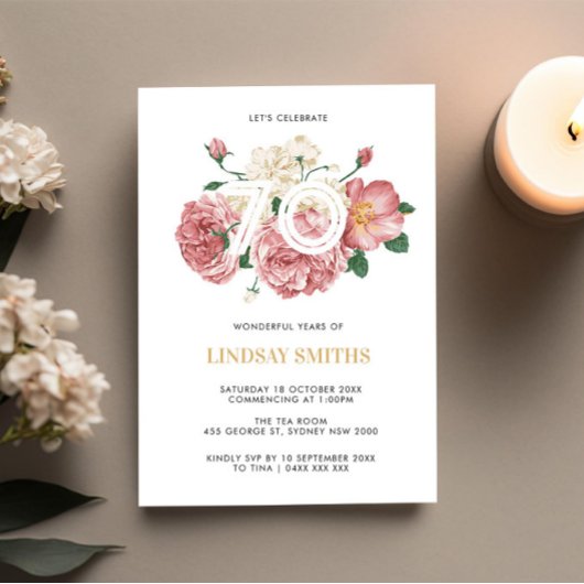 Invitation Floral Peonies et Roses 70e anniversaire invitatio