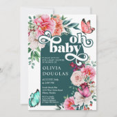 Invitation Floral Peony Butterfly Baby Girl Douche (Devant)