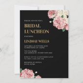 Invitation Floral Peony et Roses sur Black Bridal Luncheon (Devant)