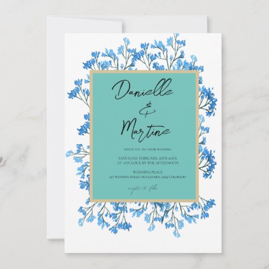 Invitation Floral Periwinkle Mariage élégant (Devant)