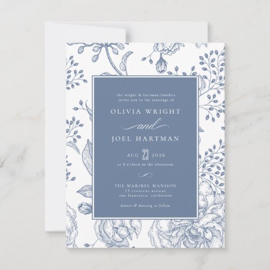Invitation Floral Periwinkle Mariage élégant (Devant)