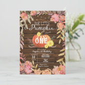 Invitation Floral Petit Citrouille Bois automne 1er anniversa (Debout devant)