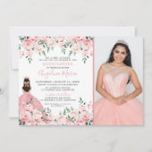Invitation Floral Photo Blush Pink Quinceanera (Devant)