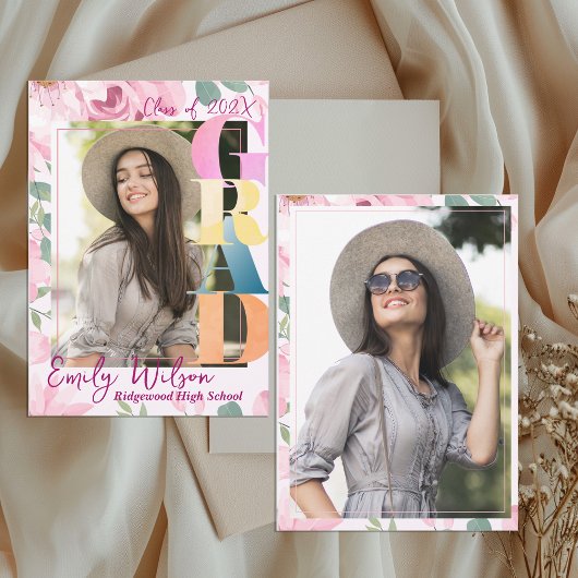 Invitation Floral Photo Class of 2026 Graduation Announcement