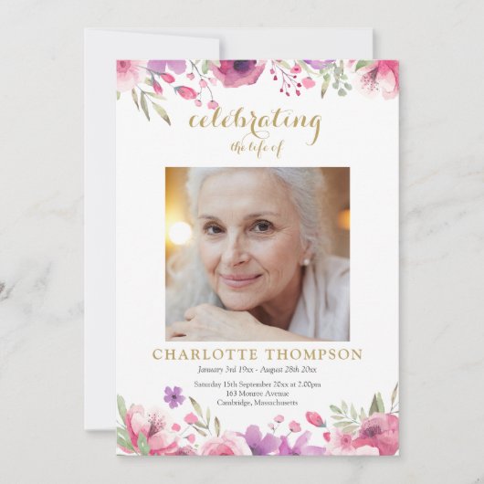 Invitation Floral Photo Funeral Order Of Service Program (Devant)