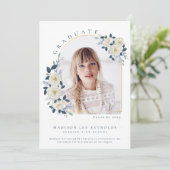 Invitation Floral Photo Girl Lycée Graduation (Debout devant)