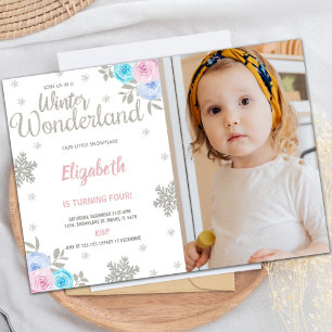 Invitation Floral Photo Parties scintillant Winter Wonderland