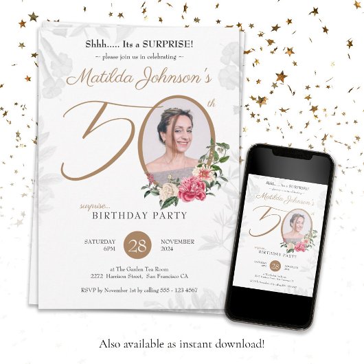 Invitation Floral Photo Surprise 50e anniversaire