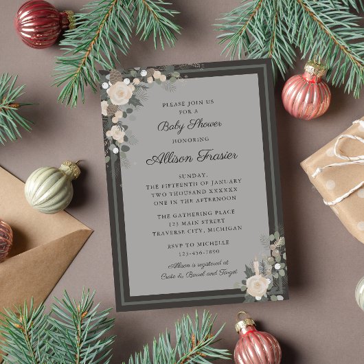 Invitation Floral Pine vacances Baby shower de Noël d'hiver