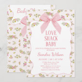 Invitation Floral Pink Bow Love Shack Baby shower bébé (Devant / Derrière)