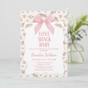 Invitation Floral Pink Bow Love Shack Baby shower bébé