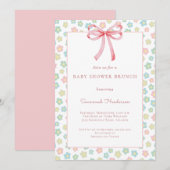 Invitation Floral Pink Bow Ribbon Baby Shower Brunch  (Devant / Derrière)
