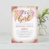 Invitation Floral Pink - C'est un Baby shower féminin (Debout devant)