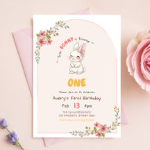 Floral Pink Gingham Rabbit Bunny Girl 1st Birthday