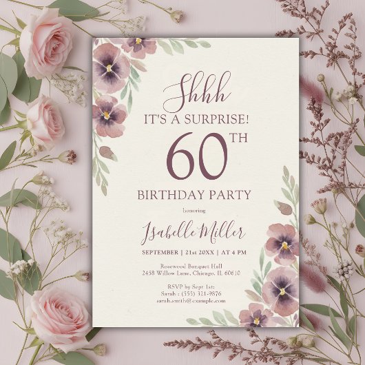 Invitation Floral Pink Mauve Surprise 60th Birthday
