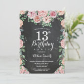 Invitation Floral Pink Peonies 13e tableau de bord d'annivers (Debout devant)