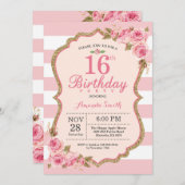 Invitation Floral Pink Peonies 16e anniversaire de fête Invit (Devant / Derrière)