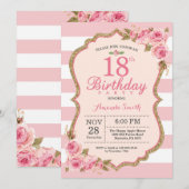 Invitation Floral Pink Peonies 18e anniversaire de fête Invit (Devant / Derrière)