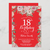 Invitation Floral Pink Peonies 18e Anniversaire Red Invitatio (Devant / Derrière)