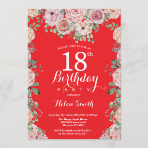 Invitation Floral Pink Peonies 18e Anniversaire Red Invitatio