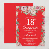 Invitation Floral Pink Peonies 18e Anniversaire Surprise Roug (Devant / Derrière)