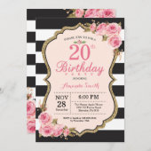 Invitation Floral Pink Peonies 20e anniversaire de fête Invit (Devant / Derrière)