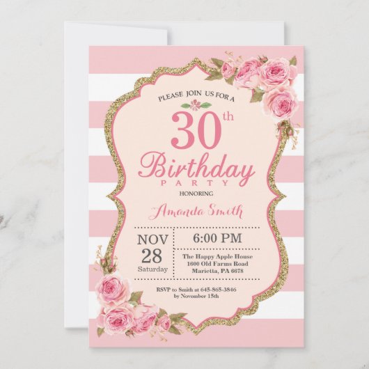 Invitation Floral Pink Peonies 30e anniversaire de fête Invit (Devant)