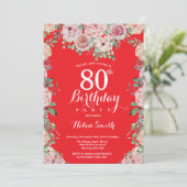 Invitation Floral Pink Peonies 80e Anniversaire Rouge (Debout devant)