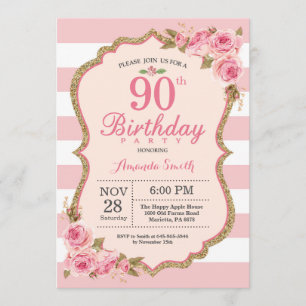 Invitation Floral Pink Peonies 90e anniversaire de fête Invit