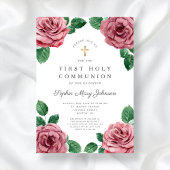 Invitation Floral Pink Peonies Fille Religieux Première Commu